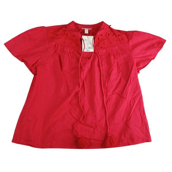 Knox Rose Shirt Womens Medium Red Tassels Flowy Tunic Short Sleeve Target NWT - Picture 1 of 9